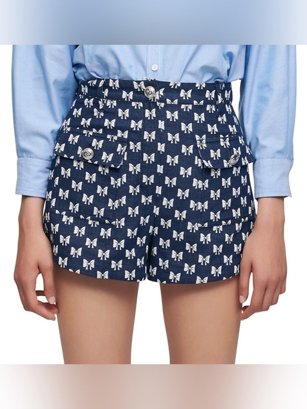 Maje High-Waist Shorts with Bow Print NWT Size 40 US Large $250